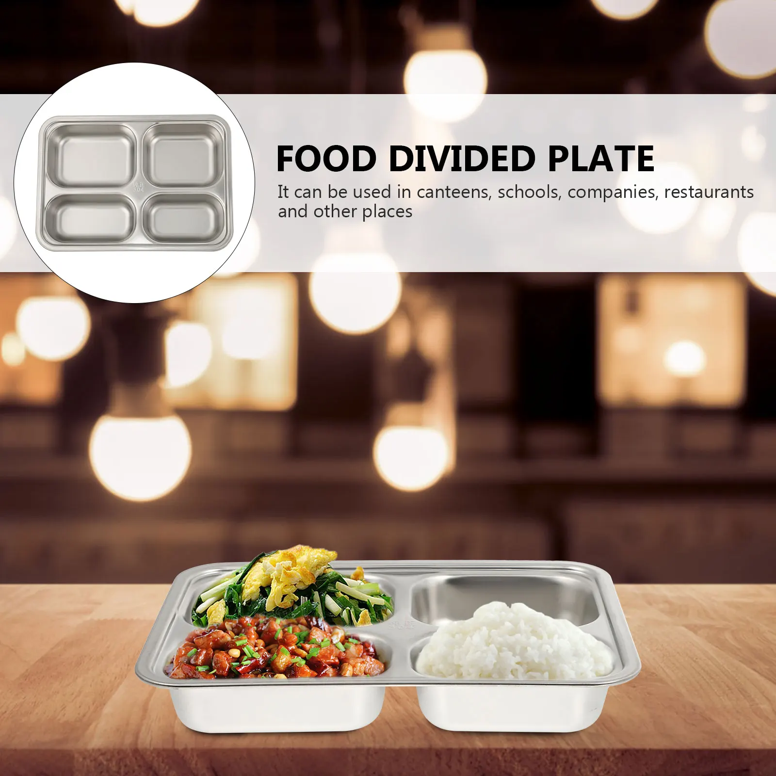 

1pc Stainless Steel Food Plate 4 Compartments School Cafeteria Tray Stackable Lunch Tray Portion Control Dinning Set