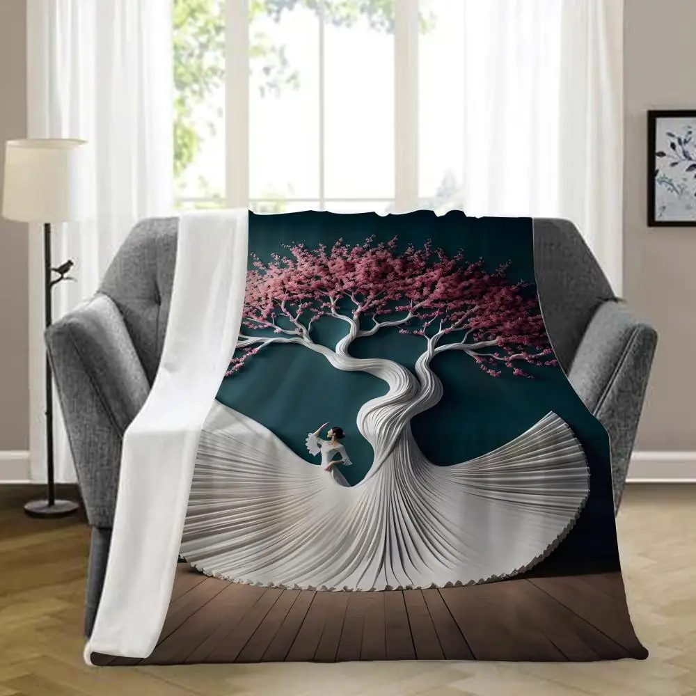 

World Tree of Life Throw Blanket Aesthetic Art Flannel Blanket Portable Home Travel Camping Sofa Picnic Thickening Flannel Blan