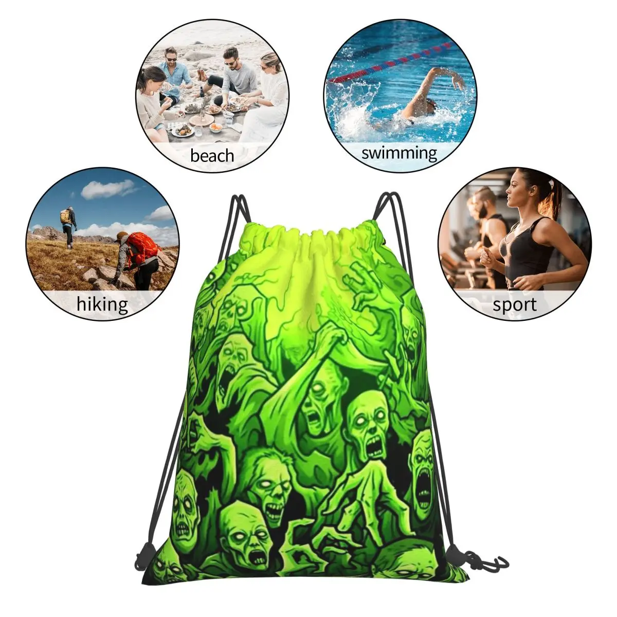 Ghost Skull Print Luminous Horror Night Halloween Backpacks Casual Portable Drawstring Bundle Pocket Sports Bag Book Bags Travel
