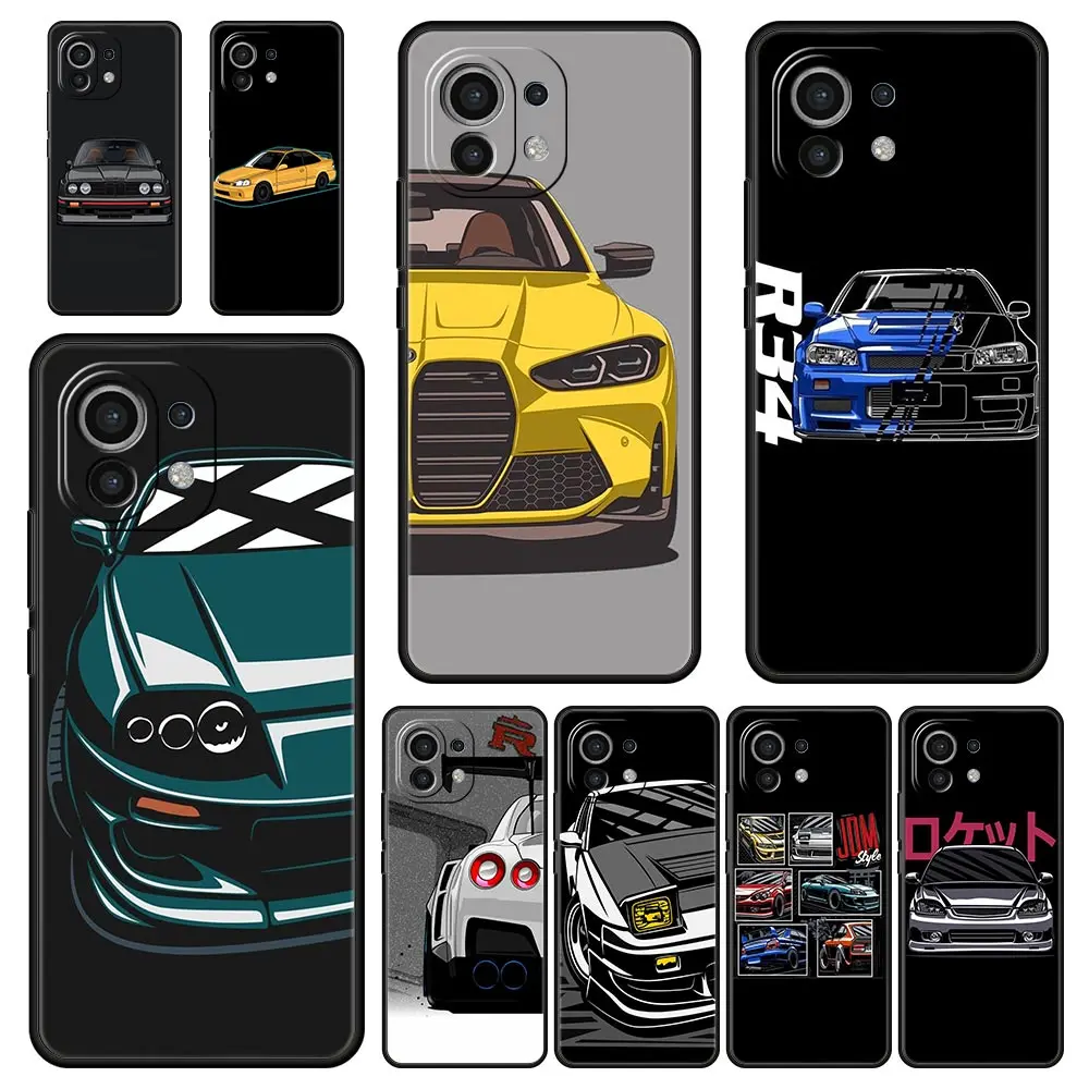 Phone Case For Xiaomi Mi 14 13 12 11 Lite 13T 12T 11x 11T 10T Pro 9T Note 10 Lite Soft Black Cover JDM Type R Civic Sport Car