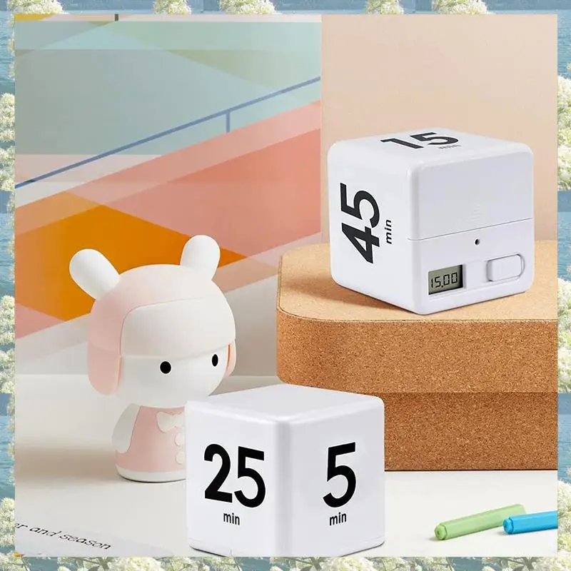 New-2X Cube จับเวลาครัวจับเวลาการจัดการเวลาจับเวลาสําหรับเซ็นเซอร์แรงโน้มถ่วงพลิกสําหรับการจัดการเวลานับถอยหลัง 25-5-45-15 นาที