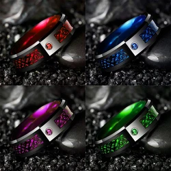 Mens Fashion Stainless Steel Celtic Dragon Rings With Red Blue Green Crystal CZ Carbon Fibre Rings For Men Wedding Band Jewelry