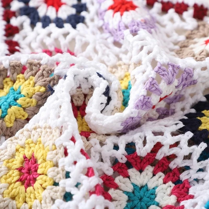

HX6F Women Boho Crochet Knit Crop Vest Ethnic Multicolor Plaid Pattern Sleeveless Short Cardigan Lace-Up Open Front Waistcoat