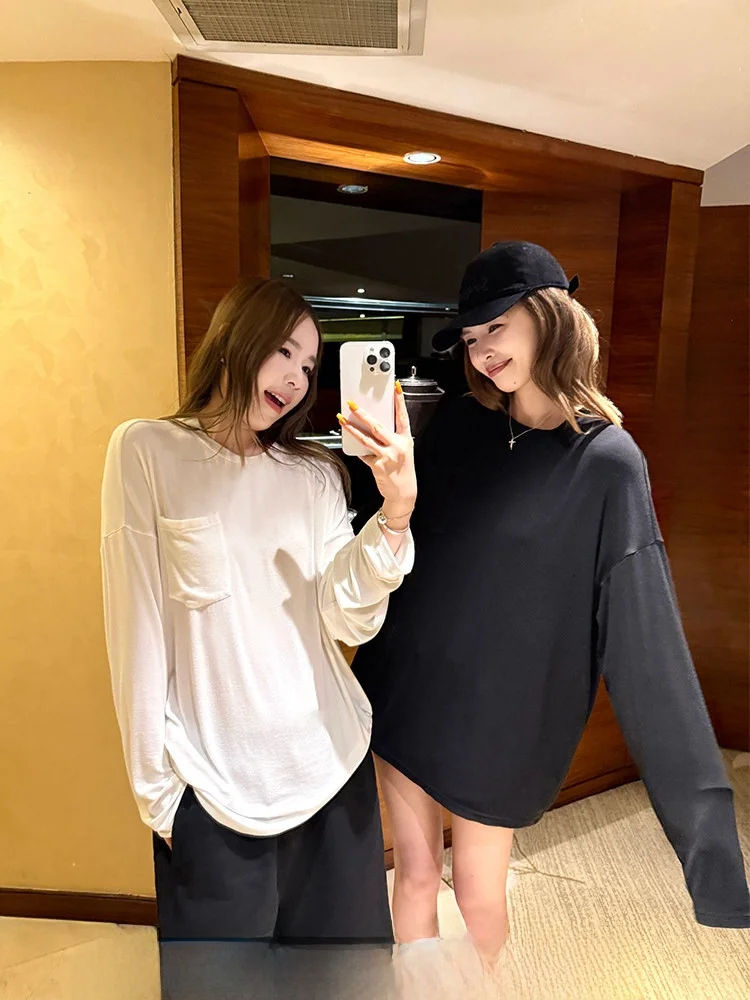 

Xzichic Women's Long Sve T-irt Woolen Base Layer Loose Fit Casual Sle round Ne Top for Commuting Autumn Wear