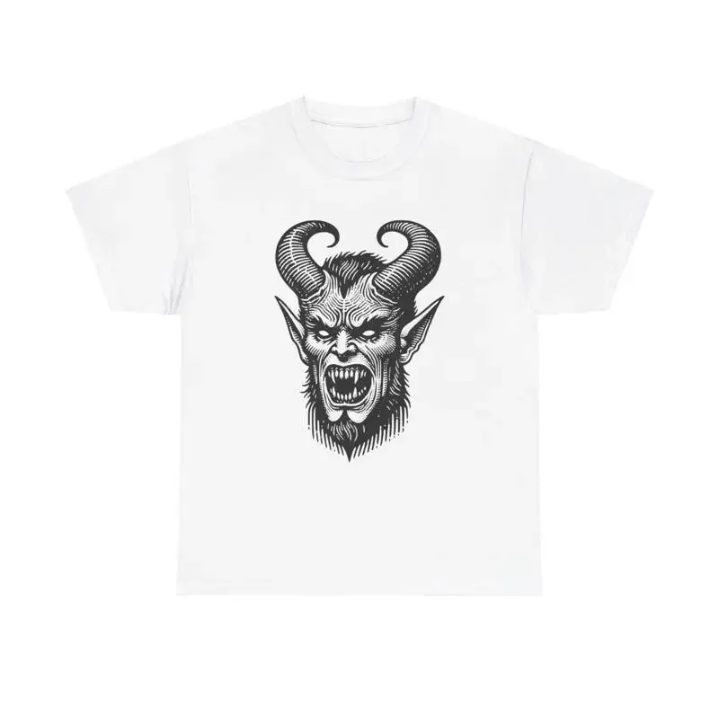 Vintage Demon Graphic T Shirt cool line art devil evil horns scary demonic