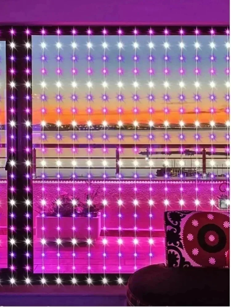 LED-Lichterkette für Vorhänge, USB, mit Musik-Synchronisation, RGB, dynamische Farbwechsel, IP65, wasserdicht, Lichterkette für dekorative Zwecke, Timer-Funktion, dimmbar, Fenster-Vorhang-Lampe, 200