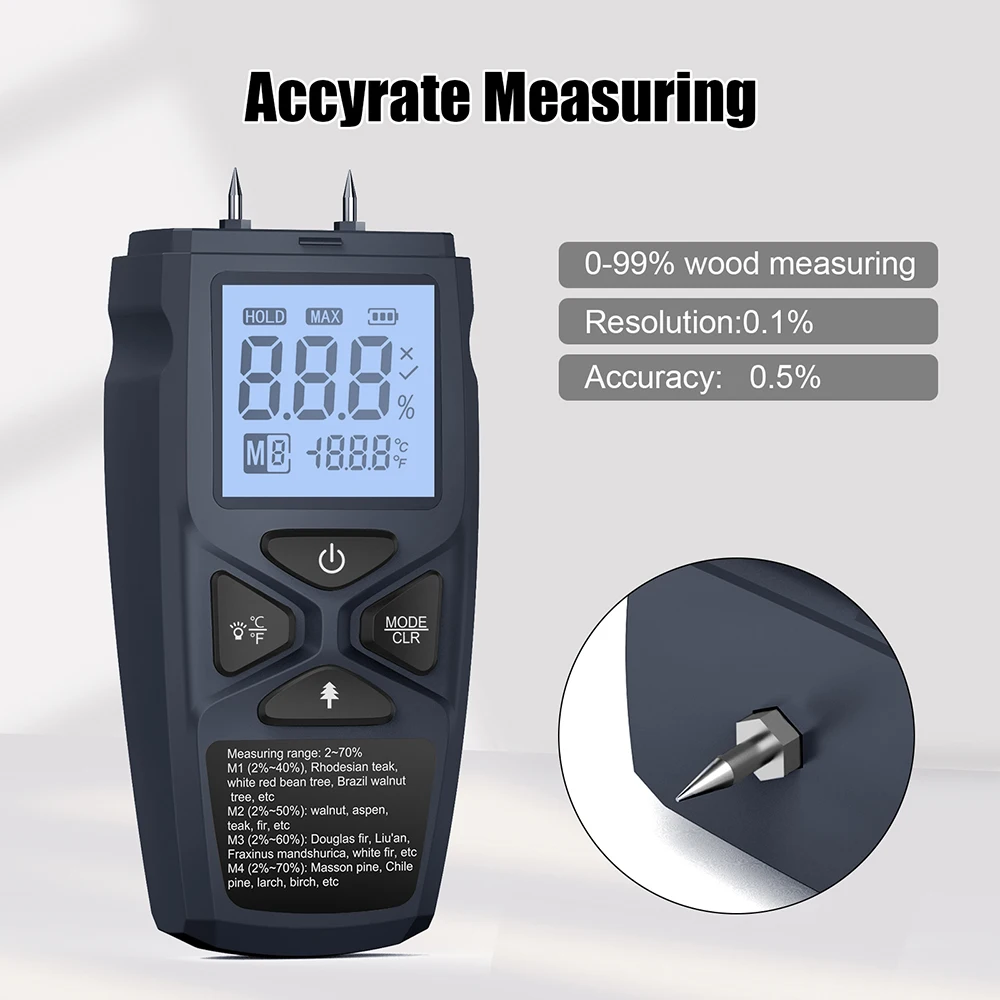 LCD Wood Moisture Meter Wood Moisture Content Tester Paper Humidity Detector Wood  Flooring Moisture Tester Timber Damp Detector