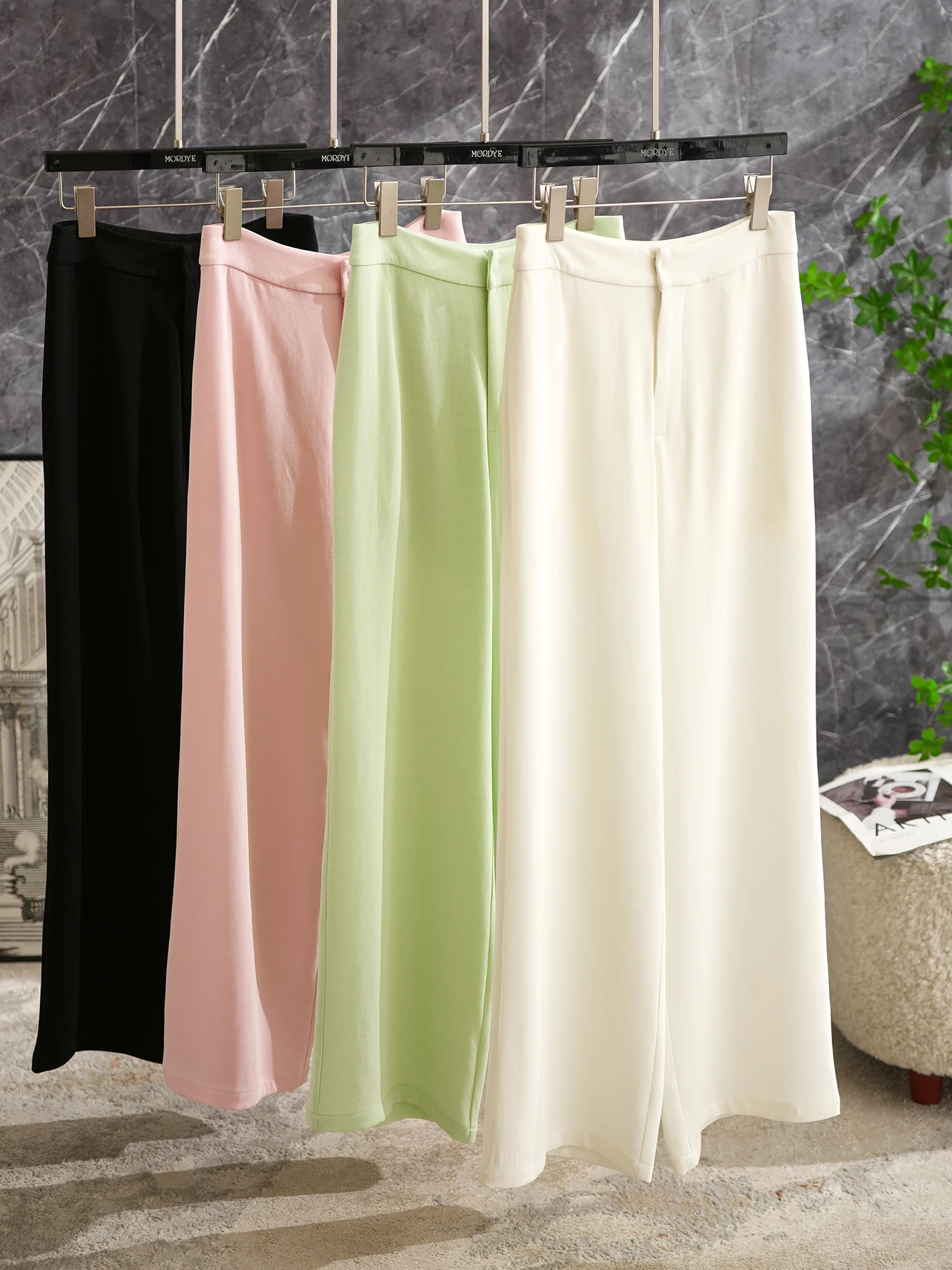 

Широкие брюки из ацетатной шерсти с высокой талией на молнии, повседневные прямые брюки из ткани дра, весенняя мода, женские брюки