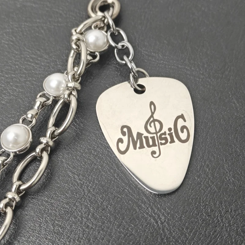 Carving Flowers Tang Grass Buckle Guitar Pick Metal Pearl Double-deck Pants Chain Concise luxurious Accessories And Ornaments