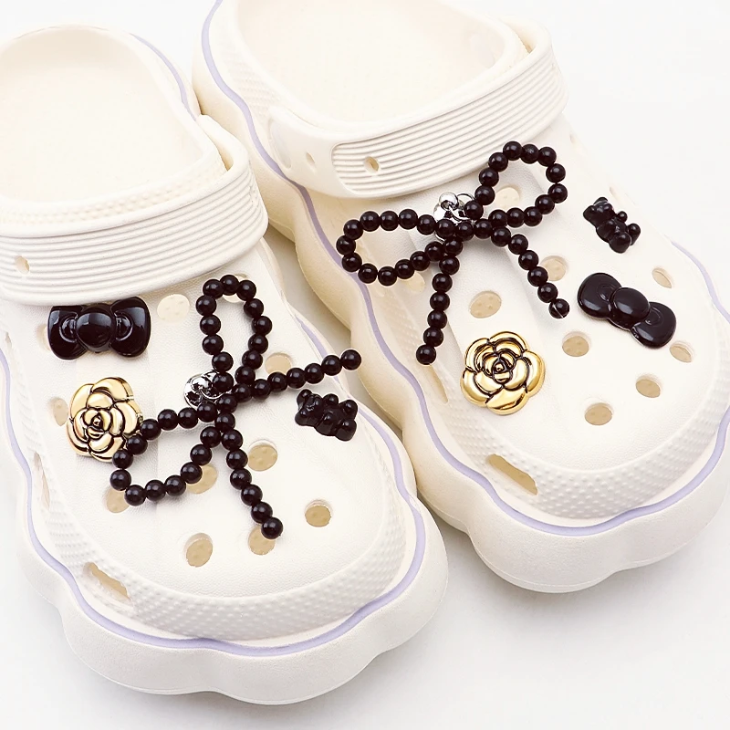 

Pearl Bow Shoe Charms Set Pearl Flower Advanced Shoe Decorations DIY 3D Detachable Buckle Shoes Accessories 1 Set