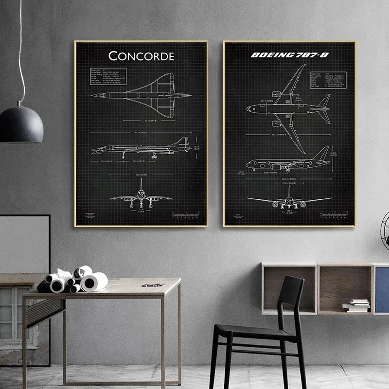 Air Force Plane Airbus A-340 B-747 Patent Prints Airplane Poster Fighter Blueprint Canvas Painting Wall Art Pictures Home Decor