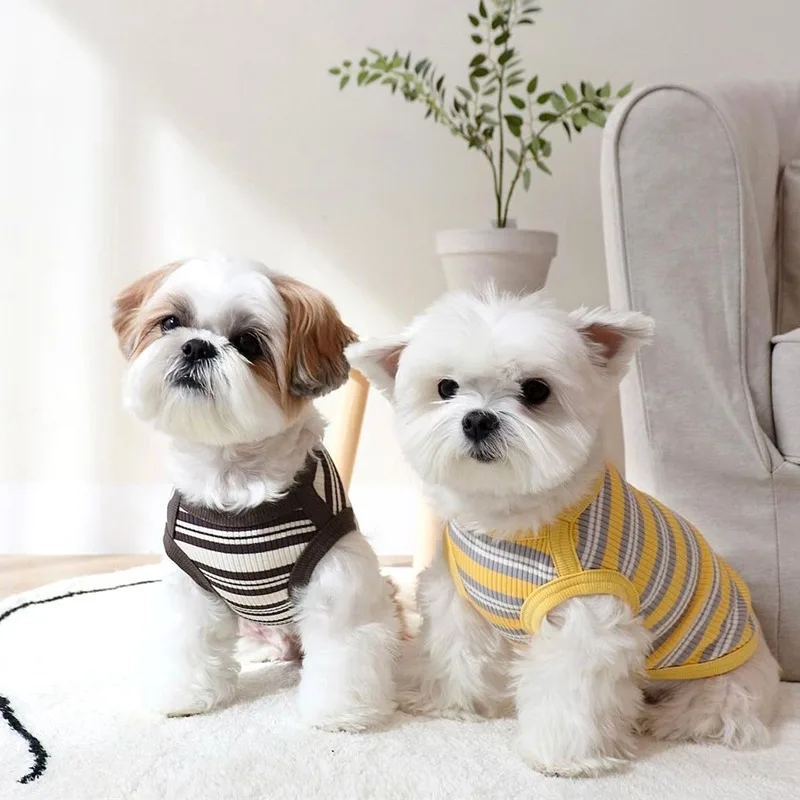 Summer Dog Clothes Bear Print Striped Shirts for Bichon Thin Vest Puppy Cat Soft Vest Fashion Pet Costume French Bulldog Clothes