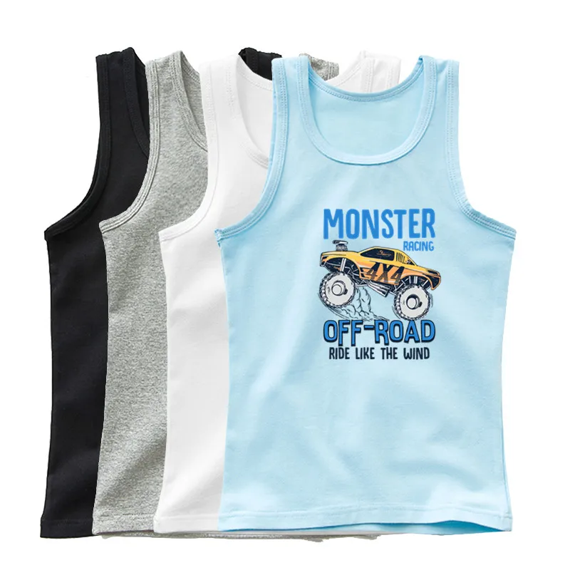 Boy Excavator Print Sleeveless T Shirt Children Construction Cars Tank Tops Boy&Girl Funny Gift Vest Present Boy Clothes