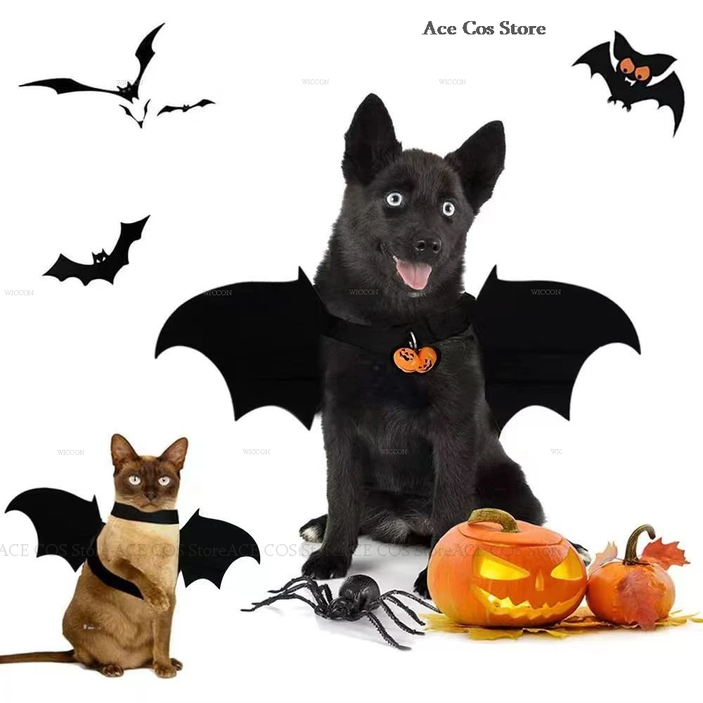 Halloween Pet Cats Dog Puppy Kitty Bat Wings Cosplay Costumes Pumpkin Bell Pet Halloween Cute Funny Animal Party Dress Up Outfit