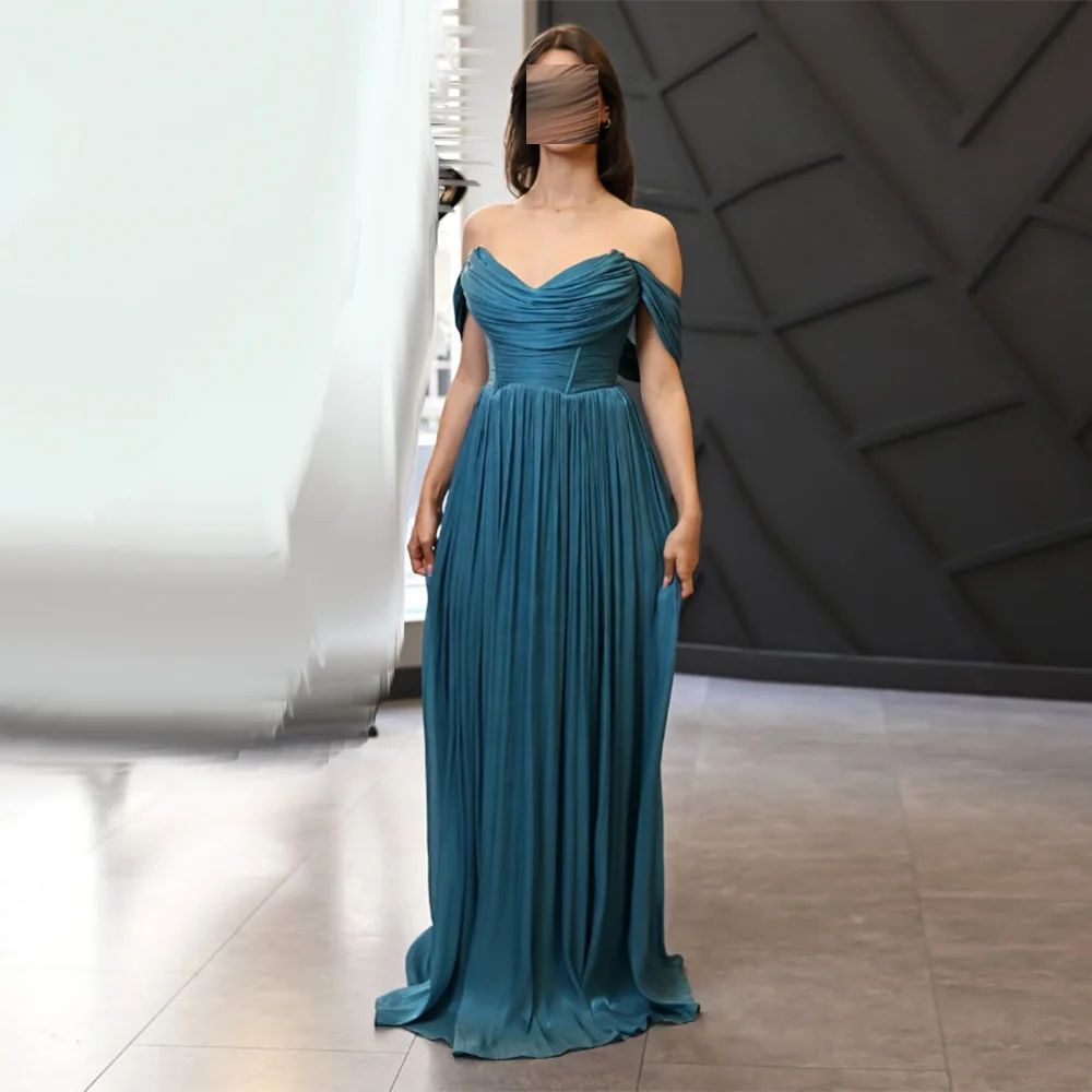 

Customized Sweetheat Evening Dresses Off The Shoulder Pleat Draped Backless A-Line Prom Gown Simple Long Birthday party dress