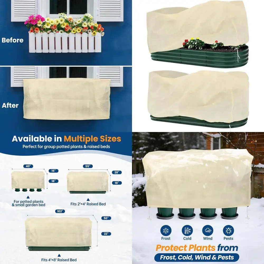 

Double Pack Garden Frost Covers for 4x8 Raised Beds, Protects Plants from Winter Freeze