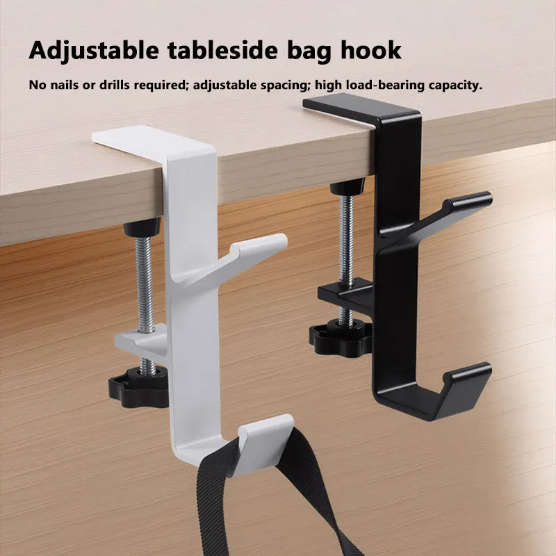 Gancho para colgar bolsos en el borde del escritorio sin perforaciones, soporte metálico ajustable para bolsos de escritorio, gancho de sujeción.