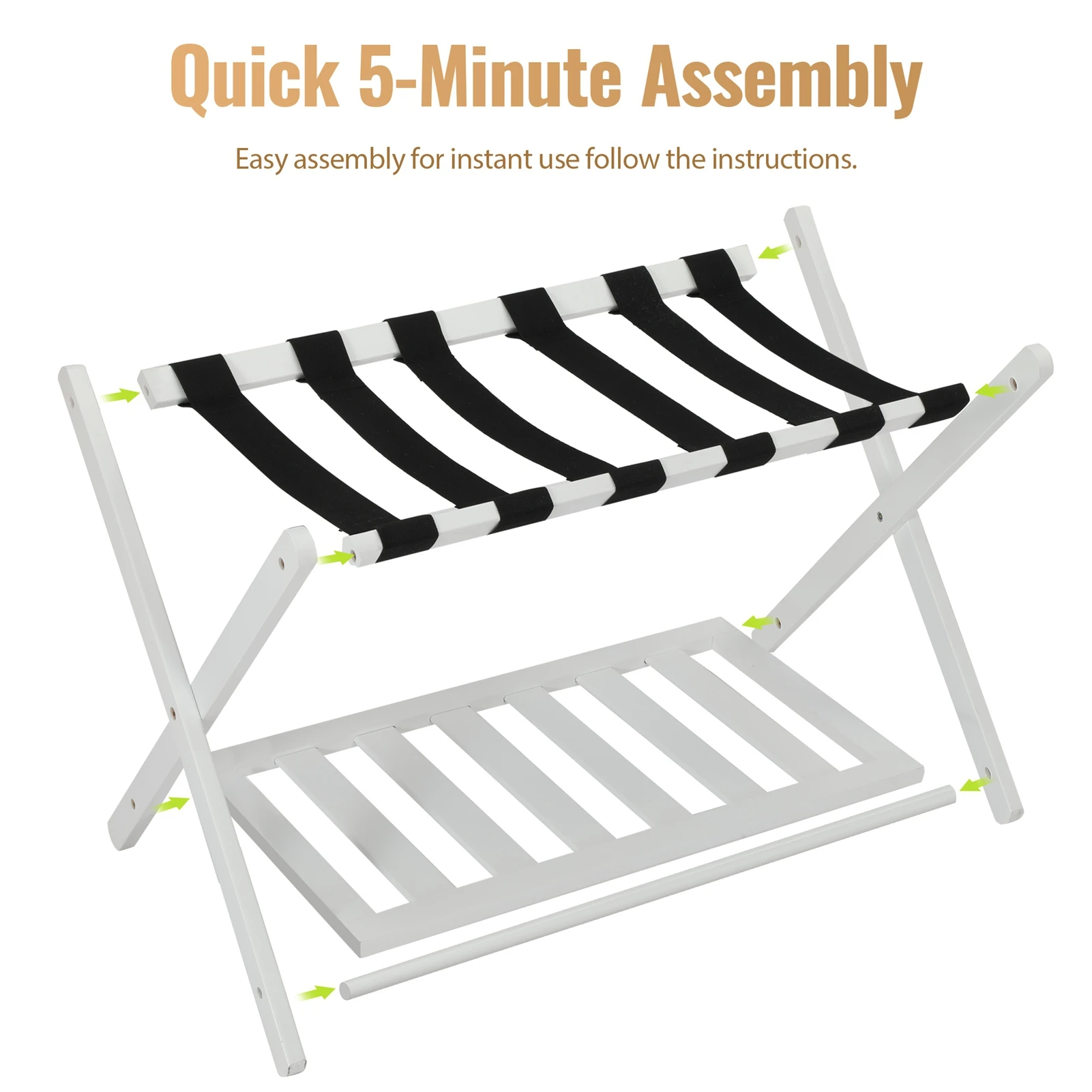 

Suitcase Stand 2 Packs Luggage Rack Bamboo Nylon Straps Folding Luggage Rack for Guest Room with Storage Shelf Luggage Holder