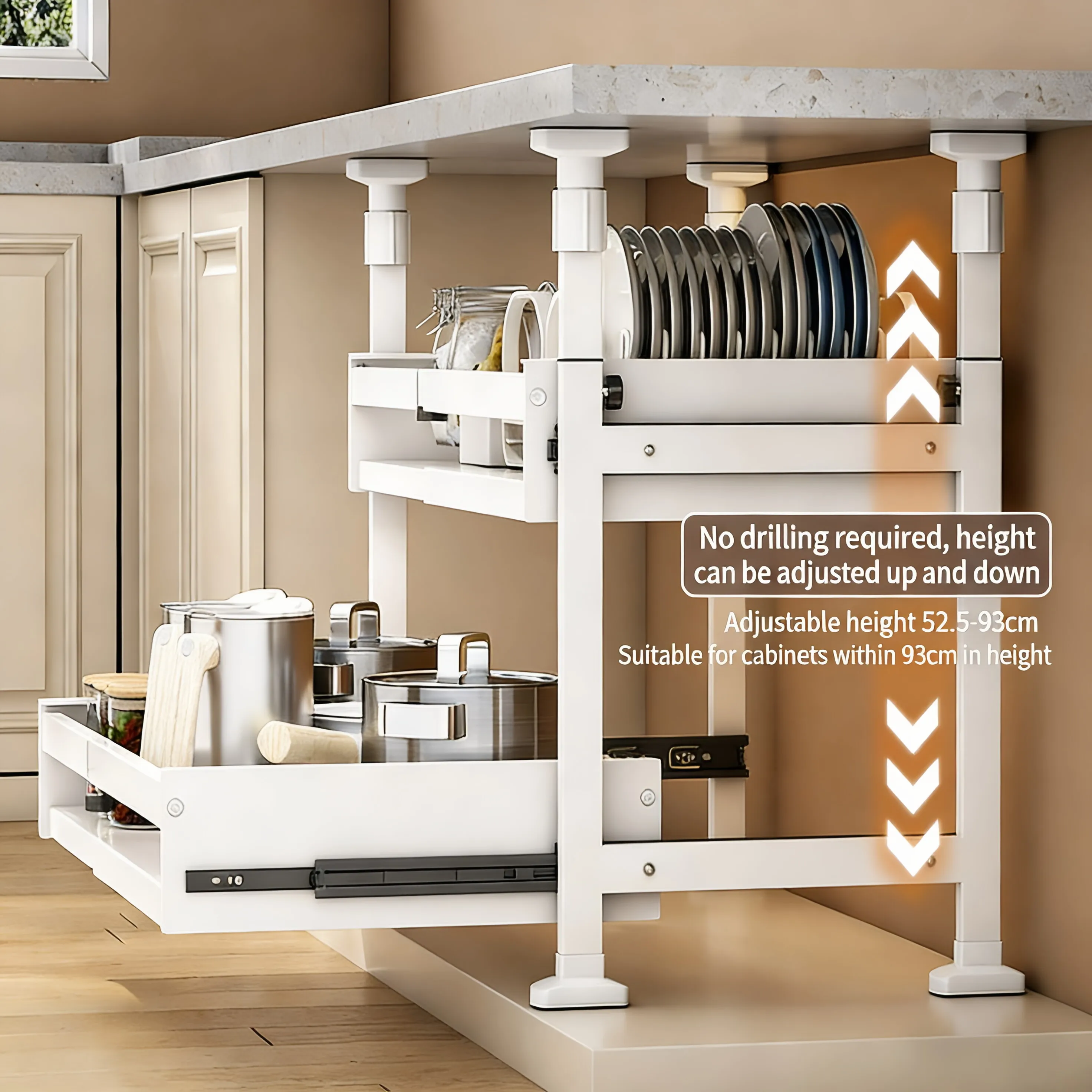 High Quality 2-Layer Adjustable Cabinet Drawer Kitchen Bathroom Metal Sink Under Storage Organizer Extensible Pull-out Slide