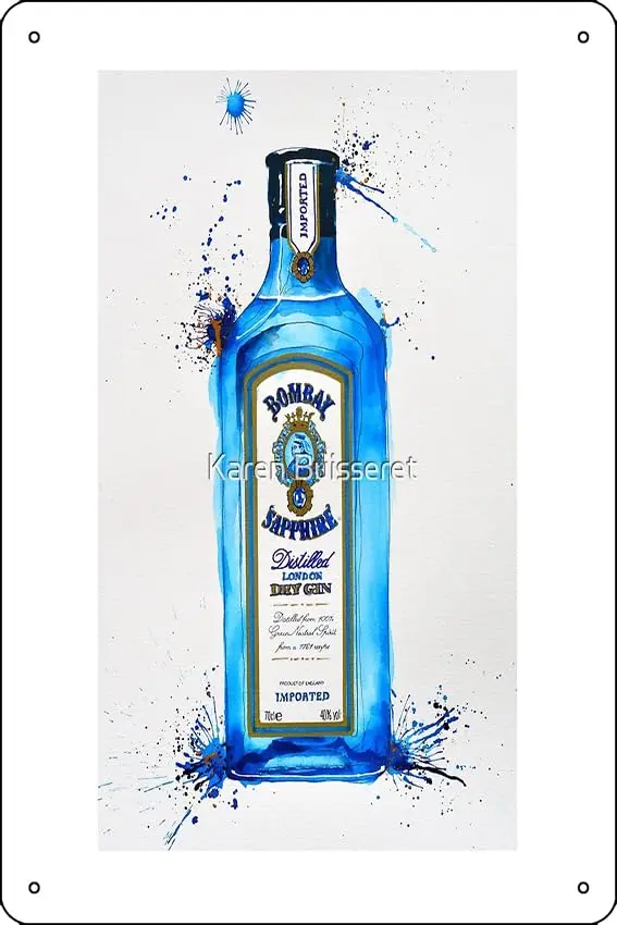 Bombay Sapphire Gin Bottle Print Funny Metal Tin Sign for Home Kitchen Bar Room Garage Decor 