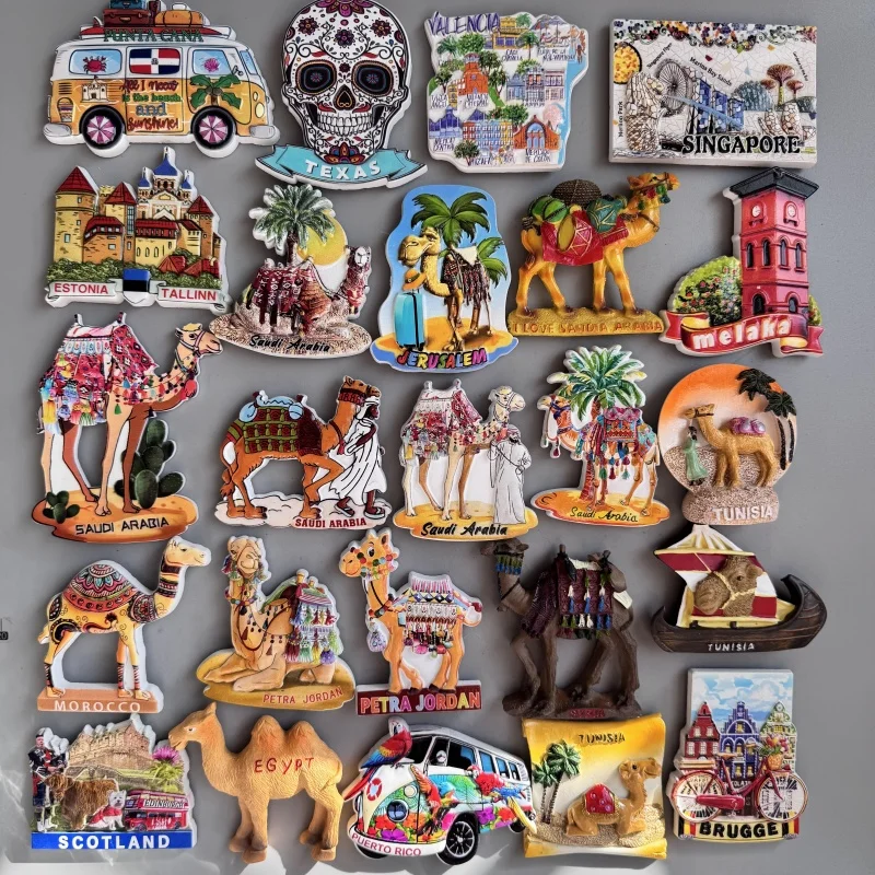 Fridge magnets PUNTA CANA Valencia Tallinn Saudi Arabia Petra Jordan Puerto Rico Brugge Texas Egypt Tunisia Morocco Melaka Resin