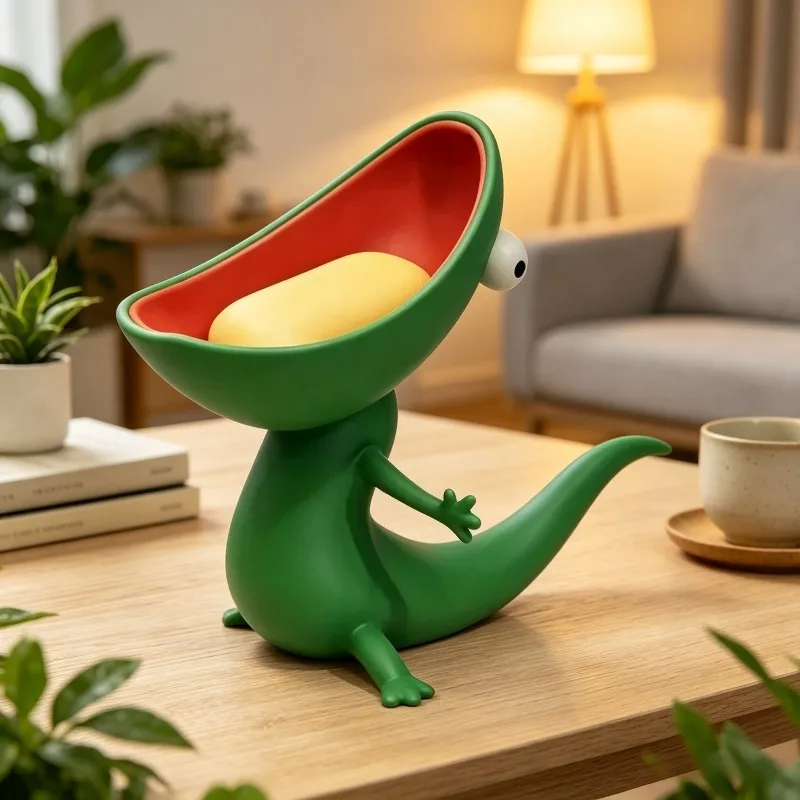 Lizard Soap Holder, Cartoon Reptile Soap Saver for Bar Soap, Small Planter Decor for Vanity or Kitchen Key Holder