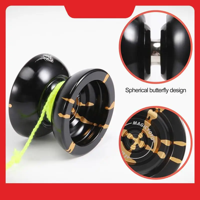 Magicyoyo N11 aluminium professionele jojo niet-reagerende jojo-bal (zwart goud) tas, handschoen 5-snarige