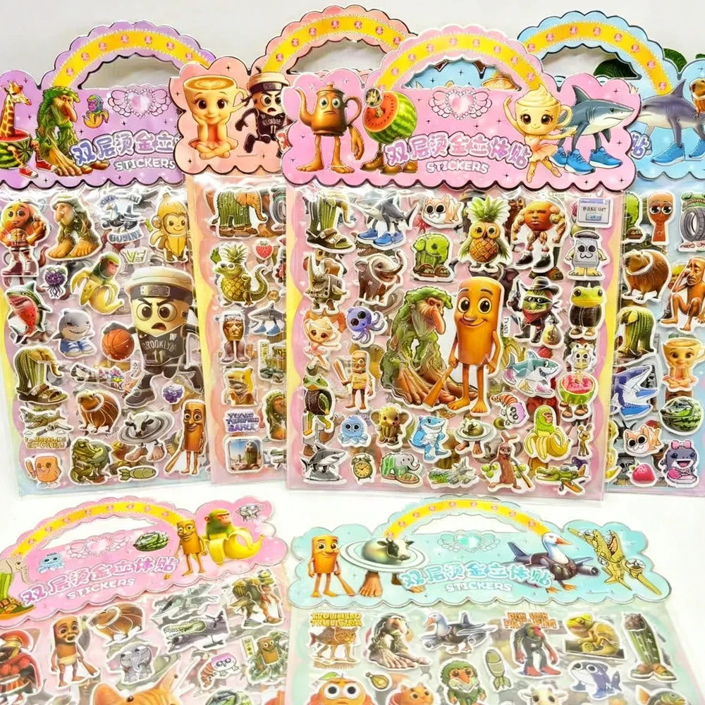 Autocollants à bulles d'animaux cerveau italien pour enfants, autocollant 3D Double couche, imperméable, pour vélo et ordinateur portable, Tung Tung Tung Sahur, DIY bricolage, cadeau