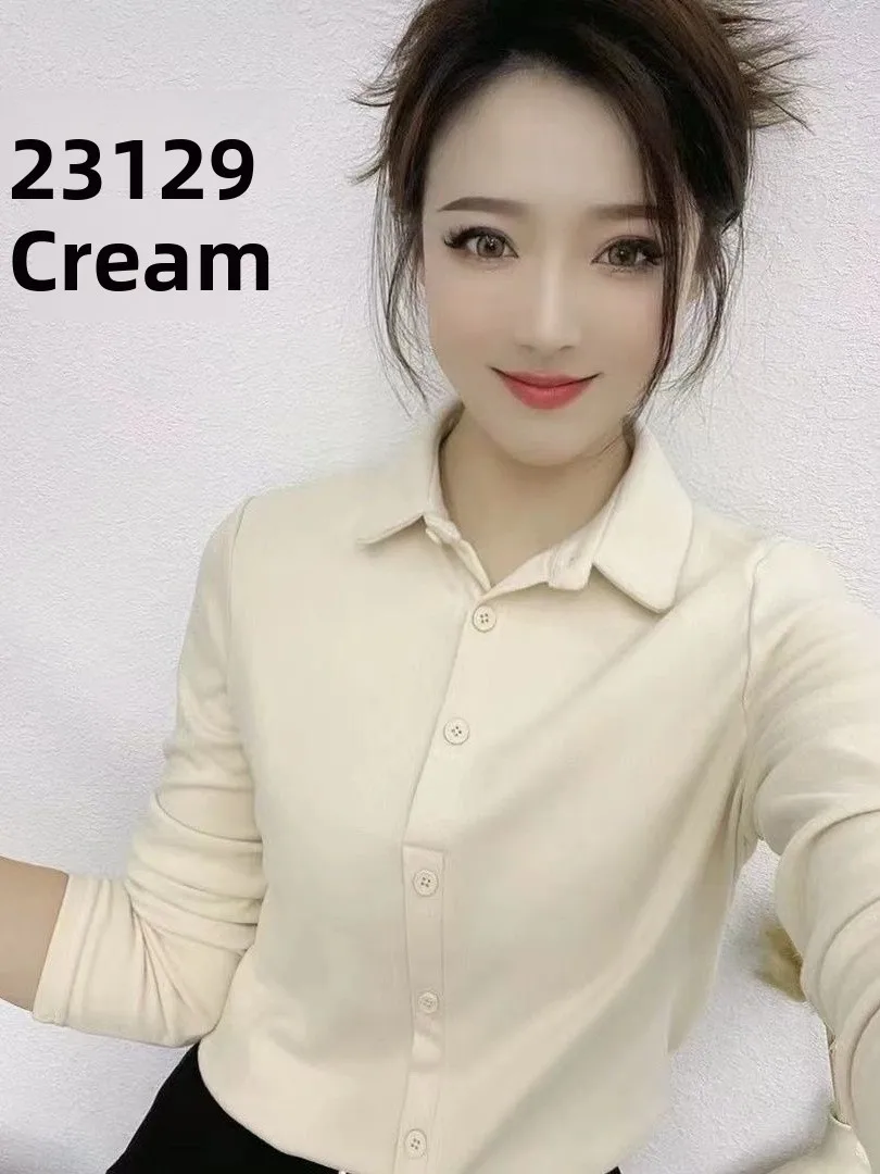 

Double-Sided Fleece Women's Shirt Fashionable Design Warmth Bottoming Half Open Cardigan Style Commute Style Regular Sleeve L...