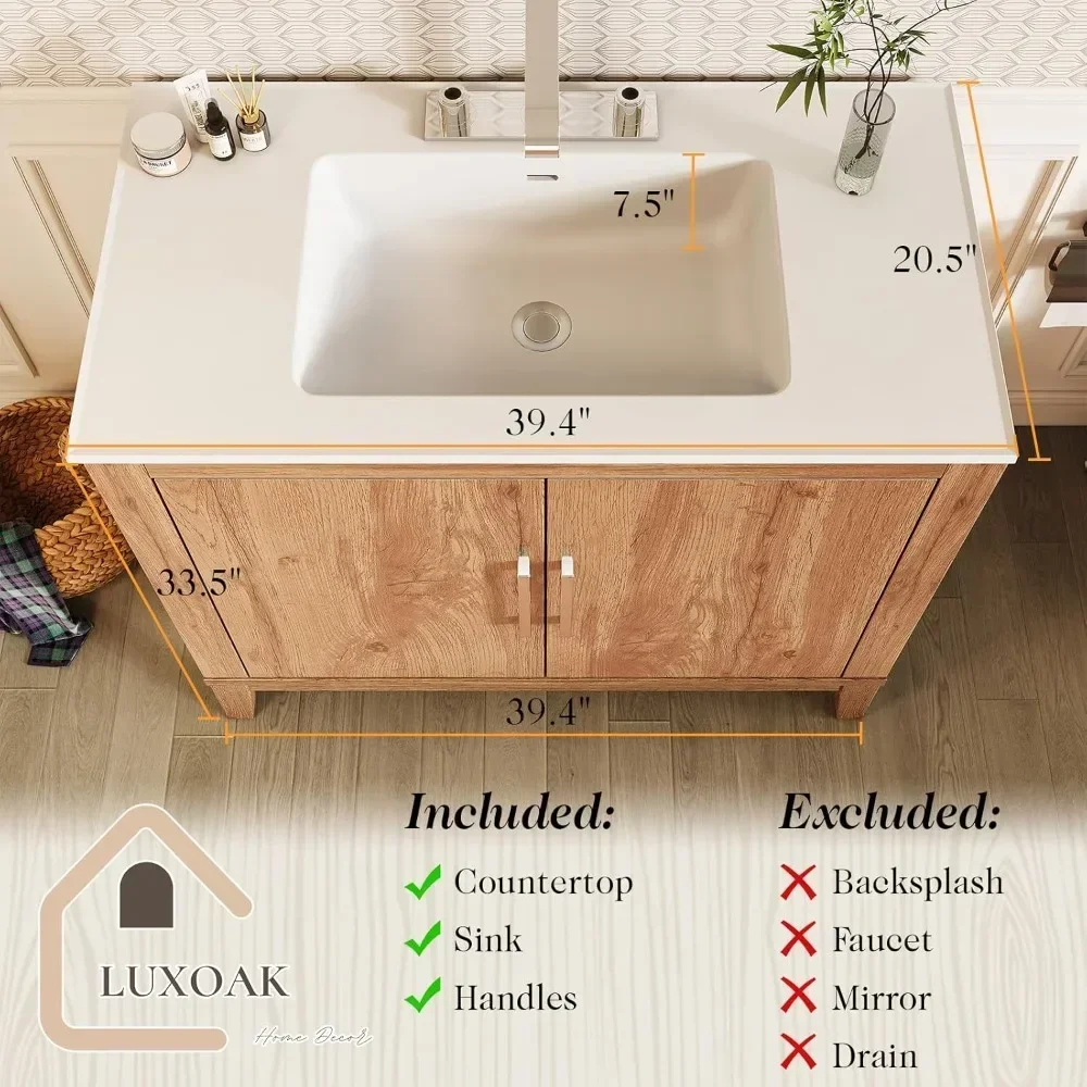 Bathroom Vanity with Sink Combo,Single Sink Bathroom Vanity with High Gloss Wood Grain,Farmhouse Bathroom Vanity with Storage