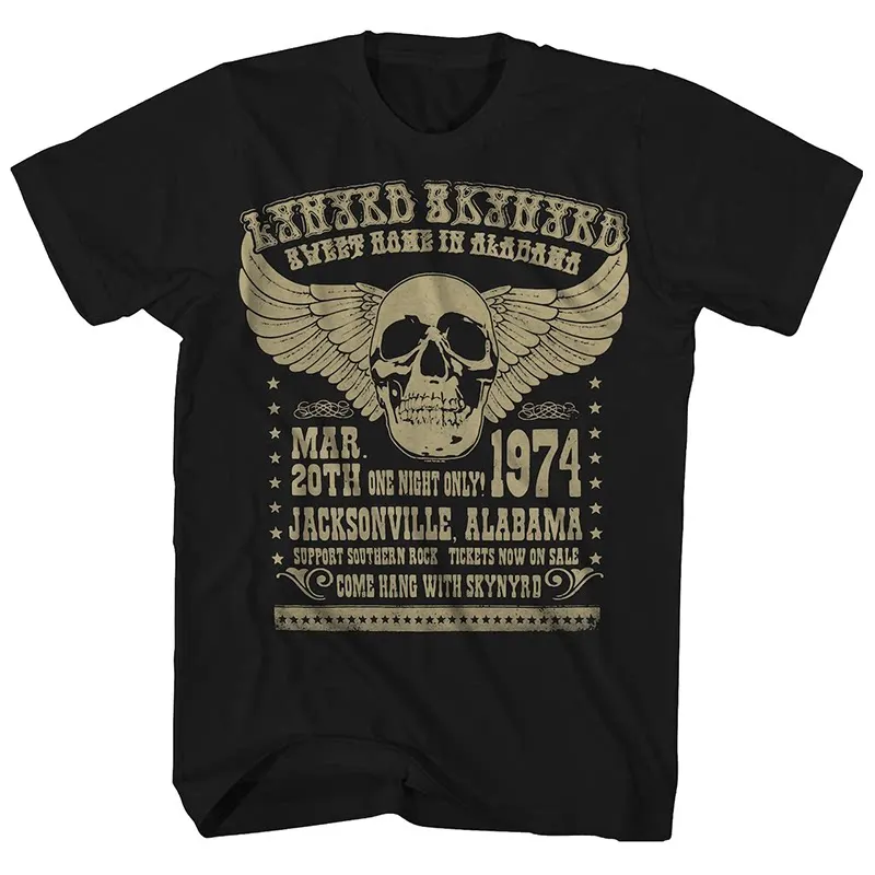 Banda de rock sulista americana Lynyrd Skynyrd - Camiseta americana de manga curta