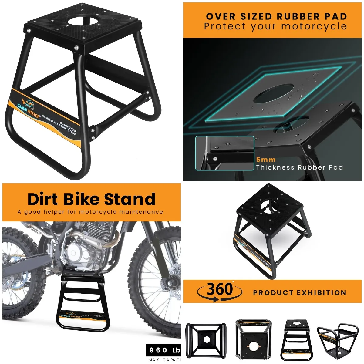 

Подставка для велосипеда для грязи, универсальная сверхмощная подставка для обслуживания мотоциклов, нескользящая стальная рама, с порошковым покрытием, черная