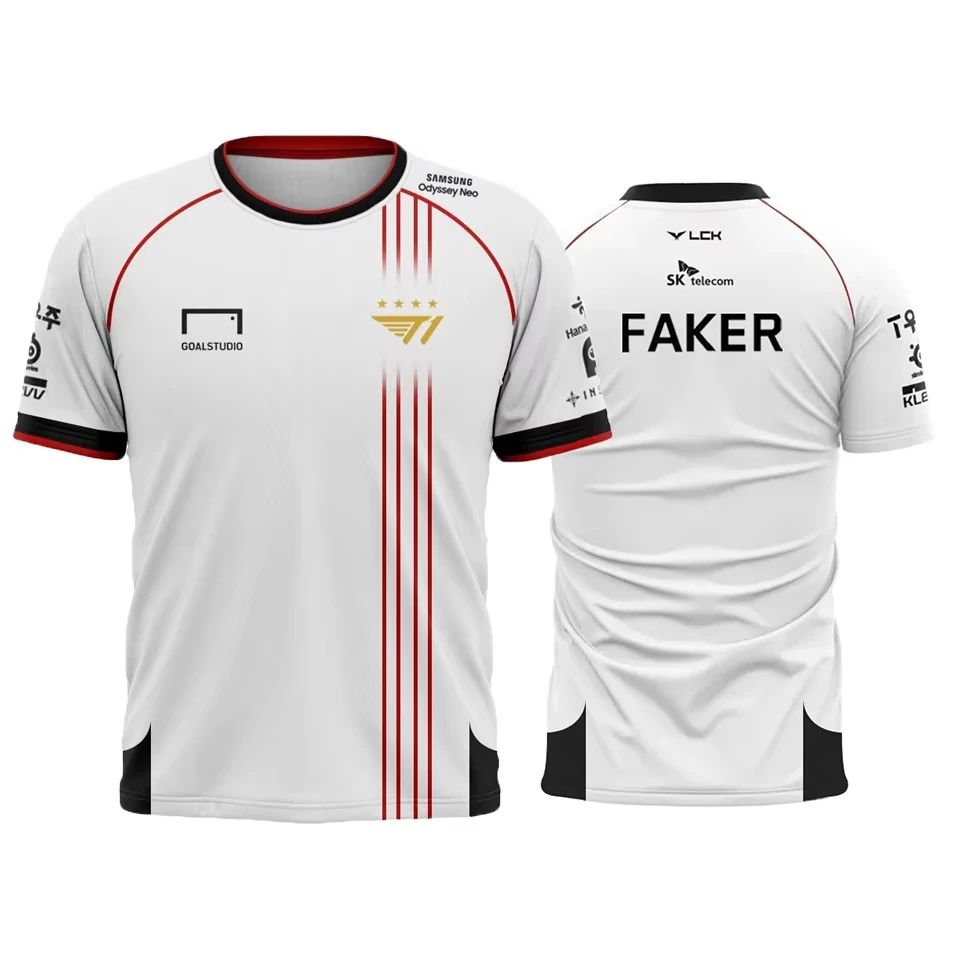 T1 Faker 2025 Away Jersey – White & Red LCK Championship Gaming