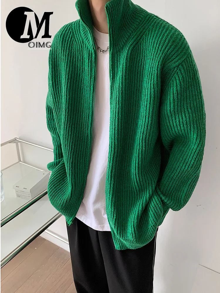 [OIMG] Korean Style Zipper Cardigan Sweater High Neck Trend Loose and Thickened Knit Coat Men's T859-P70