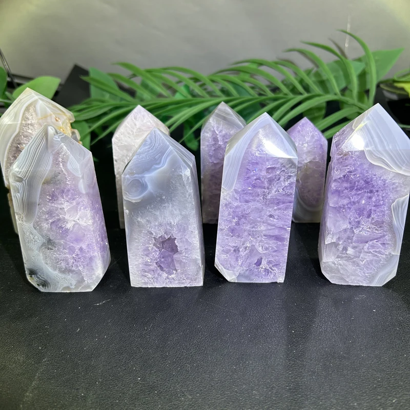 

Wholesale Purple Agate Towers Crystal Healing Stones Agate Points for Meditation