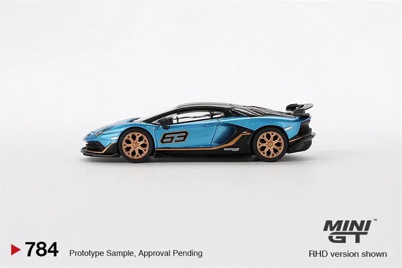 MINI GT 1:64 Aventador SVJ 63 Blu Aegir Blue RHD- blister box Diecast Model Car