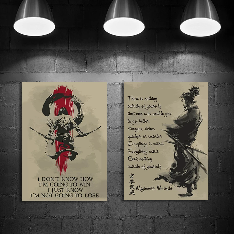 Japanese Samurai Posters The Seven Virtues of Bushido Art Warrior Canvas Painting Motivational Quotes for Living Room Home Decor