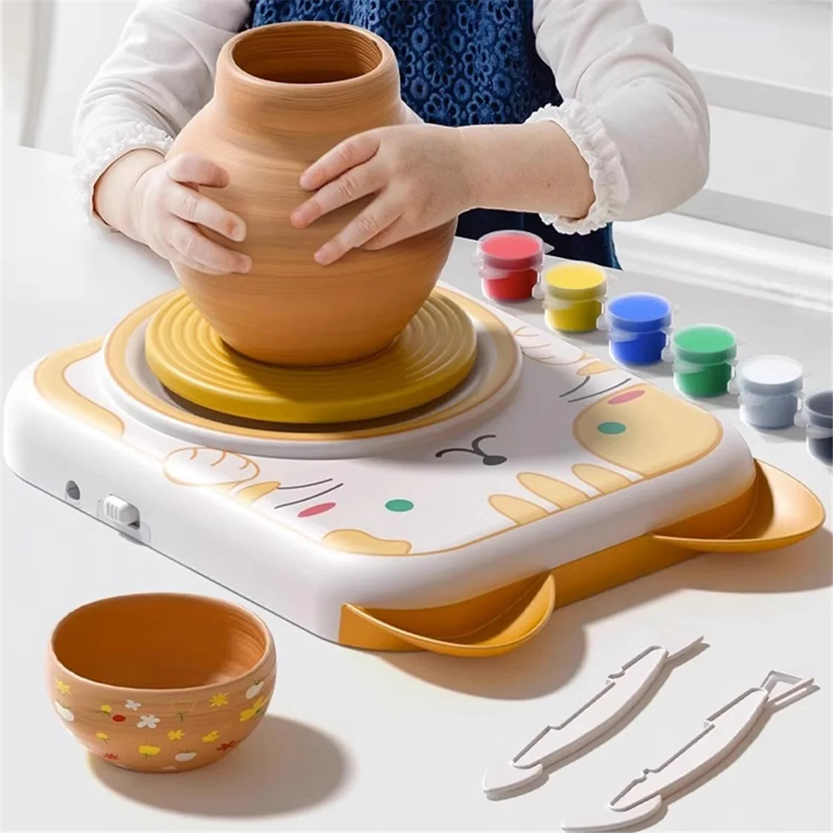 Ruota in ceramica per bambini-strumenti per scolpire l'argilla e Kit di pittura, Kit fai da te per principianti, confezione da 6 argilla da modellare, Kit di artigianato