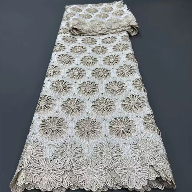 

New African Lace Fabric Yellow Nigerian Stones Lace In Water soluble 2024 White/Gold High Quality Dresses Material For Sew