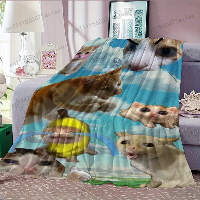 Customize 230GSM Fun Cat  Blanket, Cute and Funny Design High-Definition Printed Nap Blanket, Multi-Purpose High-Definition Prin