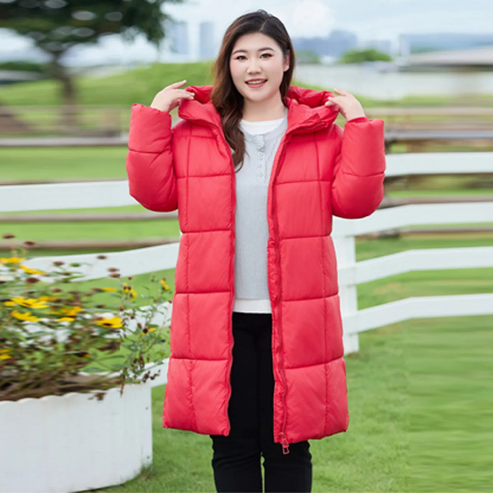 Parkas largas con capucha para mujer, abrigo grueso de algodón acolchado a prueba de viento, ropa de nieve suelta informal, Invierno