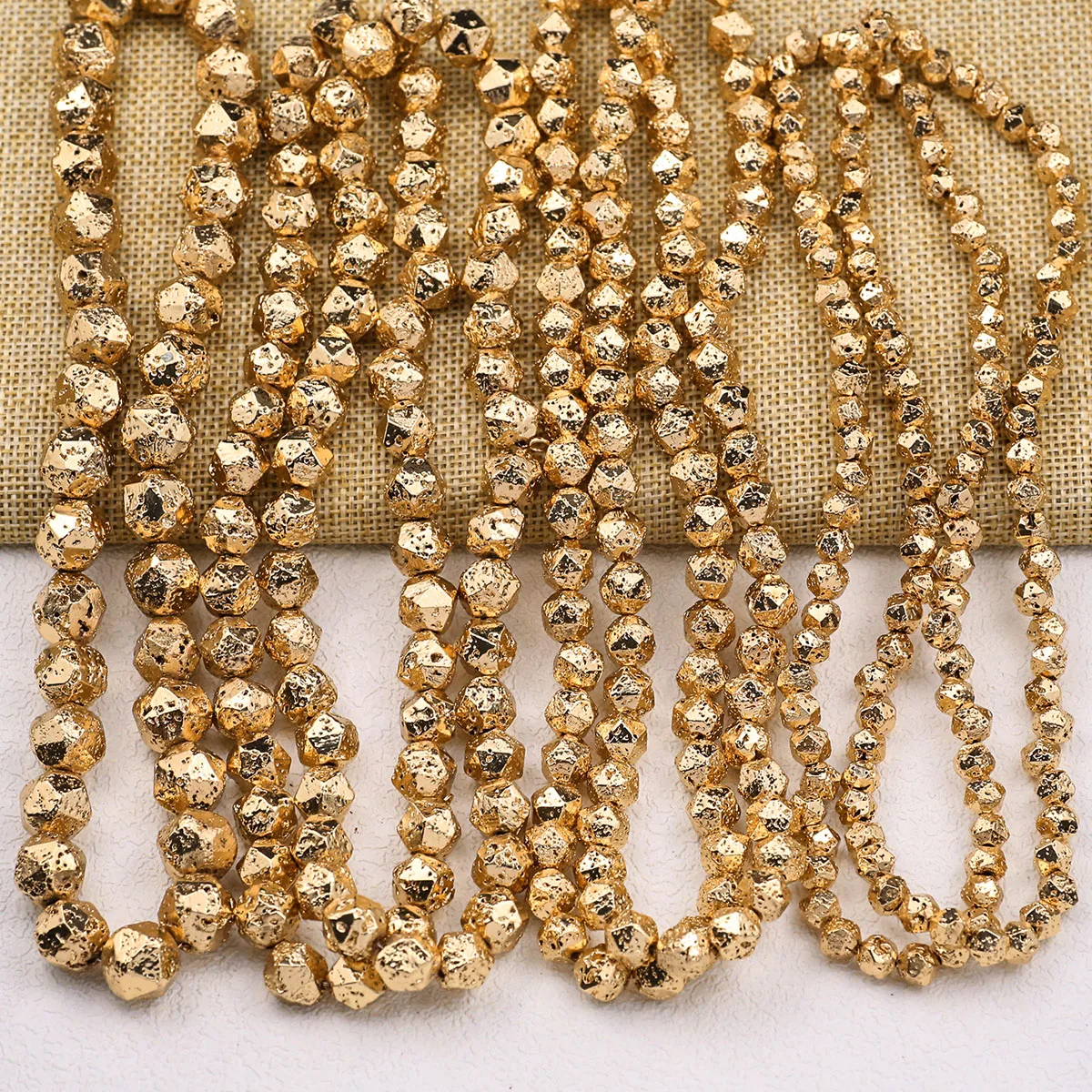 Faceted Round 14 Golden Color Hematite Natural Stone 6/8/10/12mm Balls Loose Beads For Jewelry DIY Bracelet Earrings Accessories