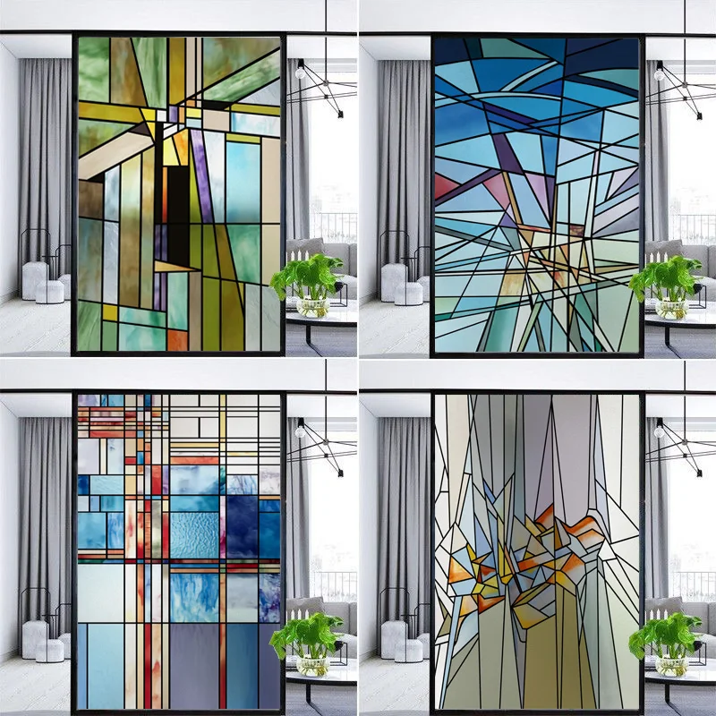 Stained Glass Window Film Frosted Sticker Multicolour,Custom made to fit any Size or Shape,Kitchen Bathroom Door Home Decor