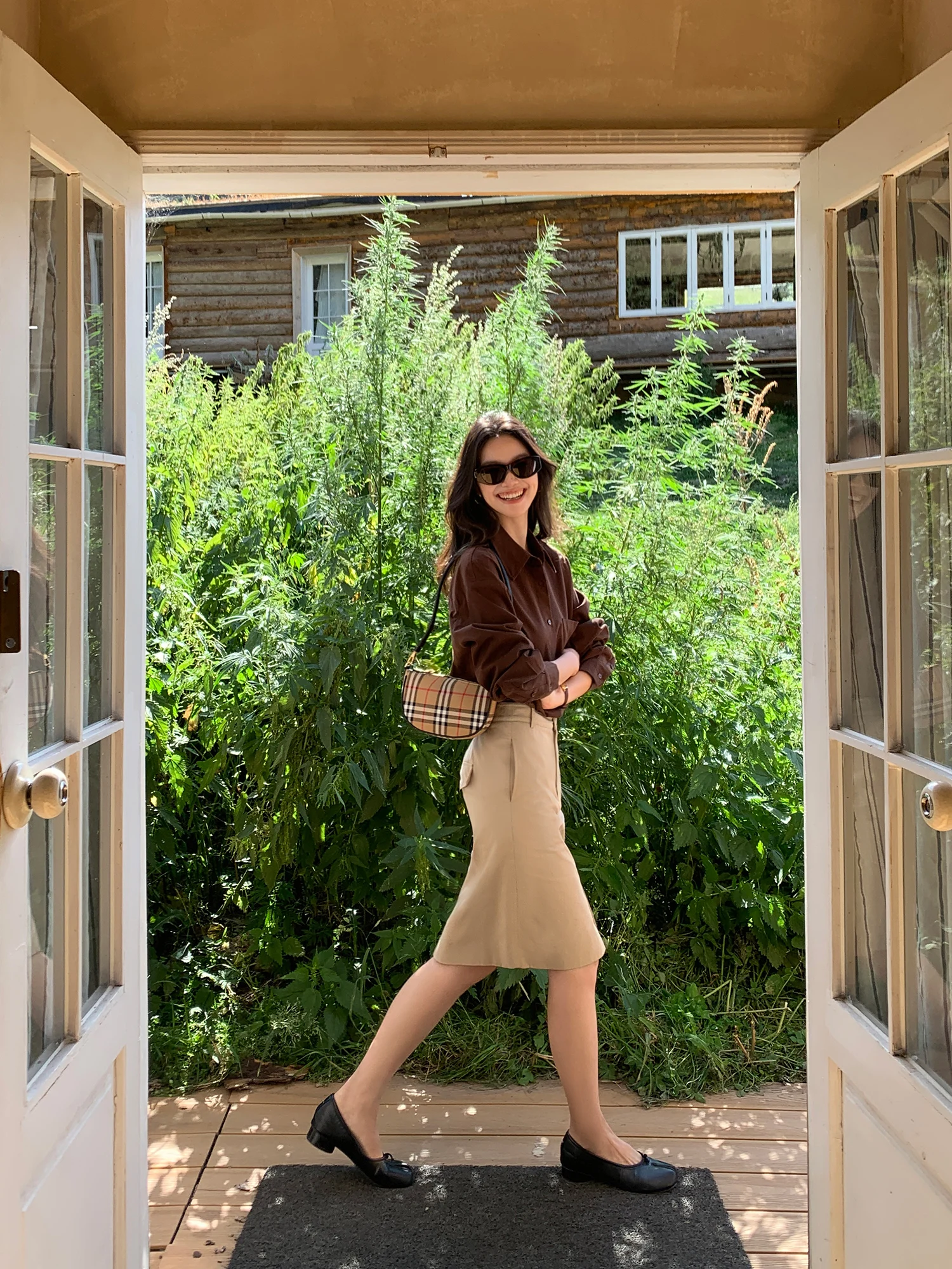 Pusumede High Waist Straight Cut Midi Skirt Women's Fashionable Front Slit Cotton Blend Business Casual Skirts