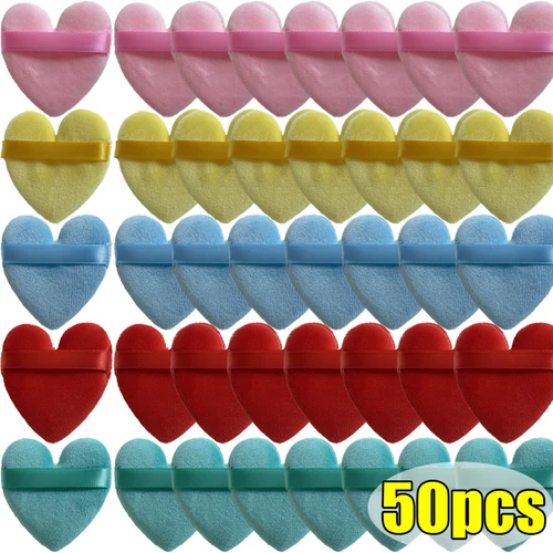 5-50 Uds. Esponja cosmética de terciopelo con forma de corazón y amor, esponja suave reutilizable, herramientas de belleza Facial, polvo seco suelto colorido, esponjas de maquillaje