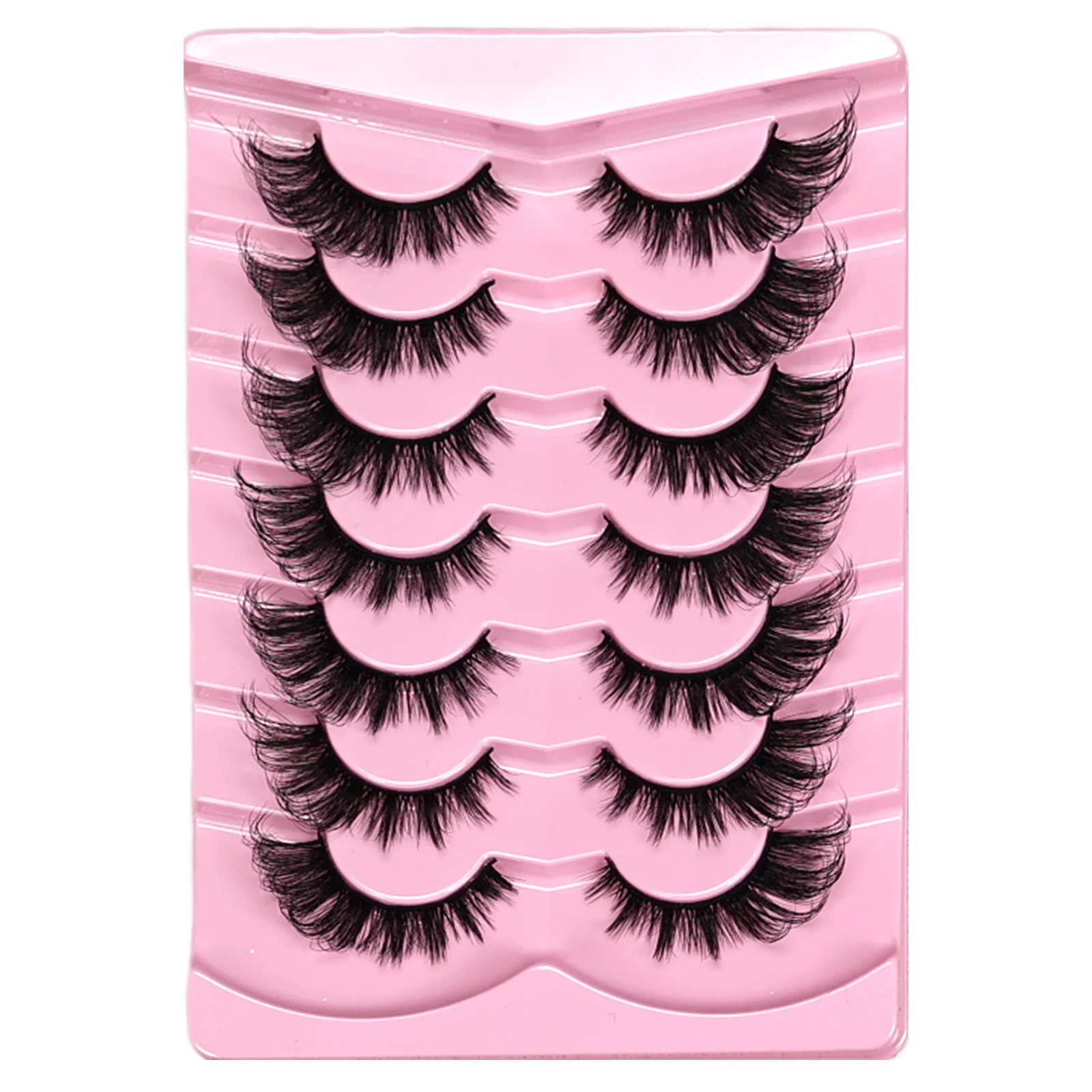 Fox Eye Wispy Strip Lashes 7 Paar Falsche Wimpern aus Kunstnerz, Flauschige Flügel-Katzenaugen-Wimpern, Wiederverwendbares Augen-Make-up für den Alltag und Partys – Detail 6