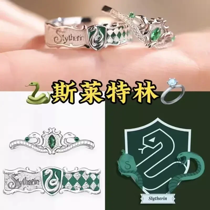 

2pcs New Harries Pottered Peripheral Rings Anime Hogwarts Gryffindor Slytherin College Couple Ring Gift