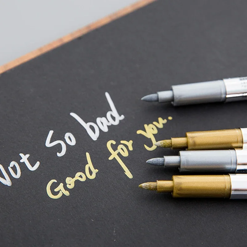 Metallic Marker Pen Waterproof Permanent Acrylic Gold Silver Color Pen Back to School Supplies Highlighter Marker DIY Painting image 5