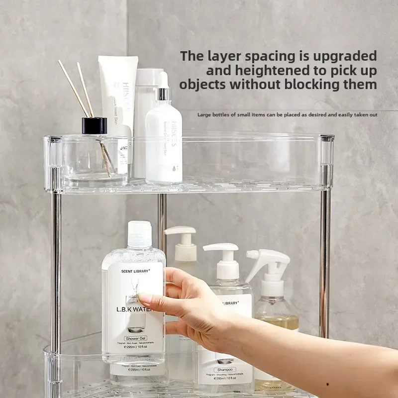 Stainless Steel Rack Multi-Layer Transparent Bathroom Shelf Storage Trolley Easy-Move Space-Saving for Bathroom Corner Shelf