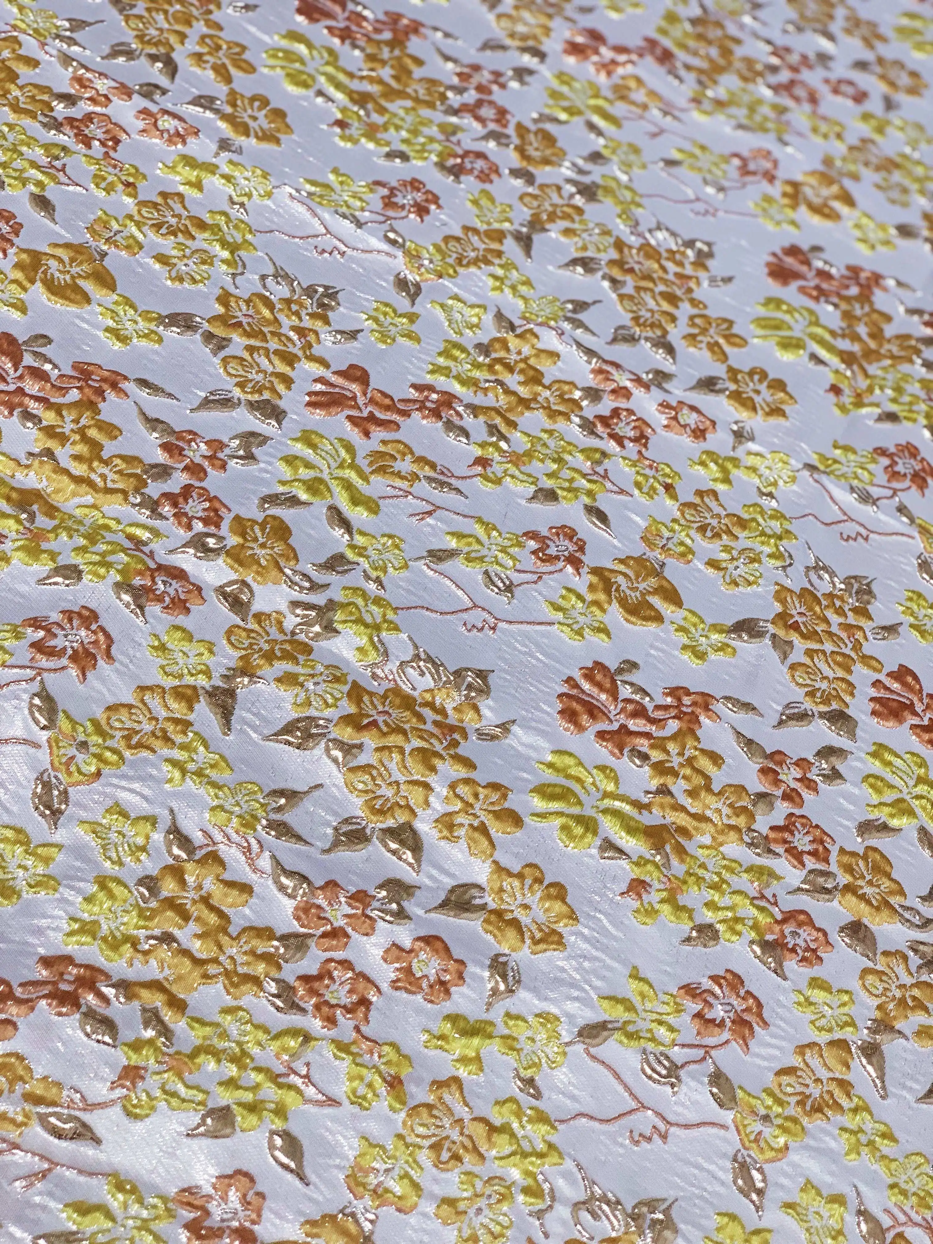 

Embossed Jacquard Fabric Brocade Gold Yellow Orange Floral Design Sewing Material Wedding Dress Garment Wide 145cm Sold By Meter